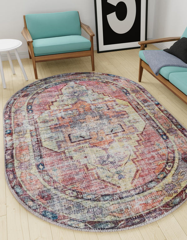 Zahara Oasis Collection Area Rug -  Rabat Oval Yellow Pink  lifestyle 75