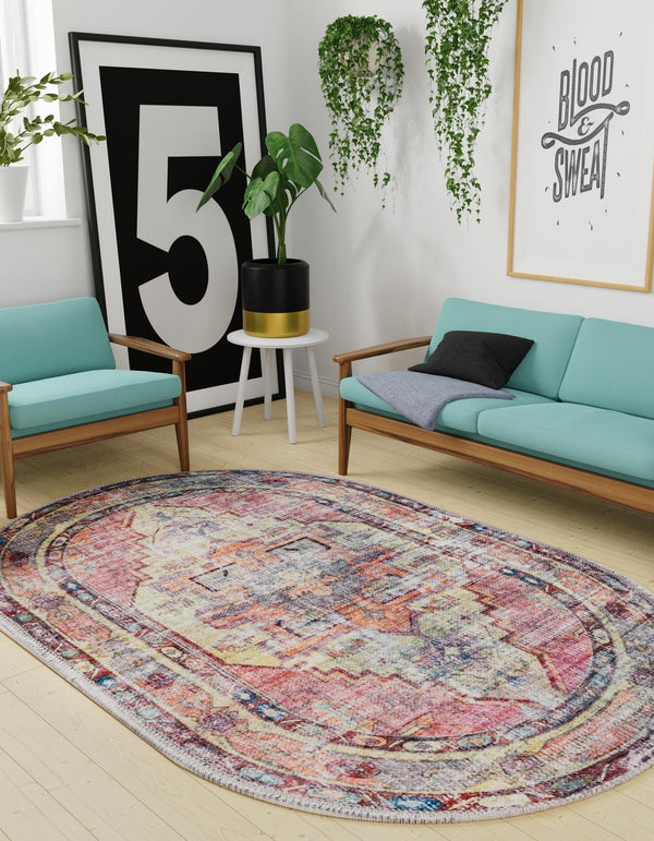 Zahara Oasis Collection Area Rug -  Rabat Oval Yellow Pink  lifestyle 78