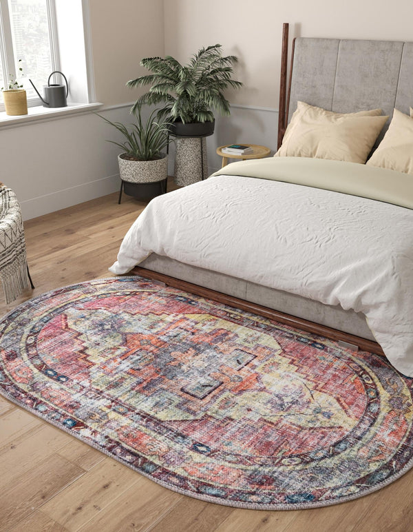 Zahara Oasis Collection Area Rug -  Rabat Oval Yellow Pink  lifestyle 81