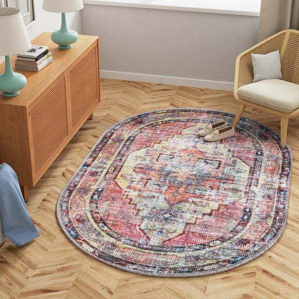 Zahara Oasis Collection Area Rug -  Rabat Oval Yellow Pink  lifestyle 82