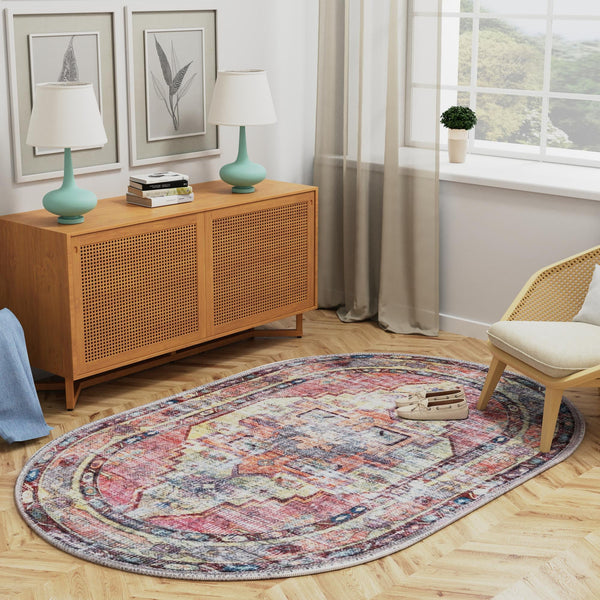 Zahara Oasis Collection Area Rug -  Rabat Oval Yellow Pink  lifestyle 86