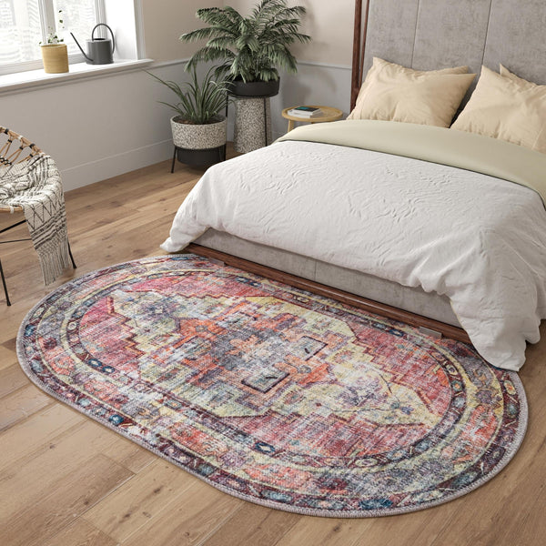 Zahara Oasis Collection Area Rug -  Rabat Oval Yellow Pink  lifestyle 97