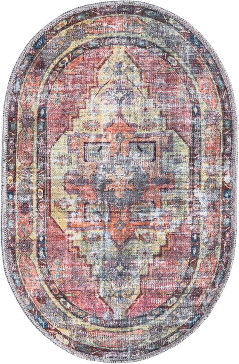 Zahara Oasis Collection Area Rug -  Rabat Oval Yellow Pink  lifestyle 34