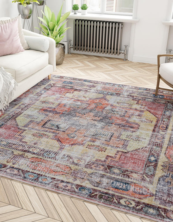 Zahara Oasis Collection Area Rug -  Rabat Square Yellow Pink  lifestyle 76
