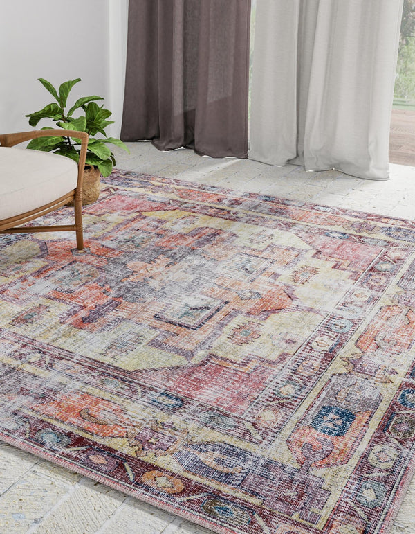 Zahara Oasis Collection Area Rug -  Rabat Square Yellow Pink  lifestyle 79