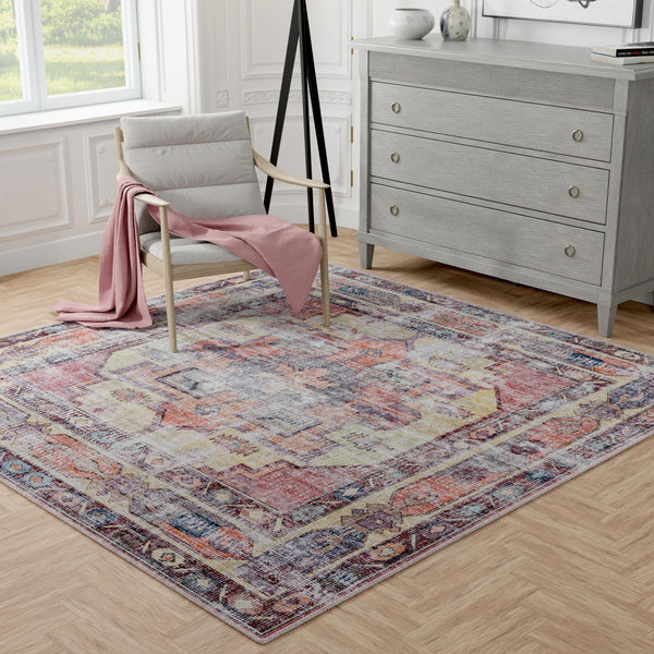 Zahara Oasis Collection Area Rug -  Rabat Square Yellow Pink  lifestyle 87