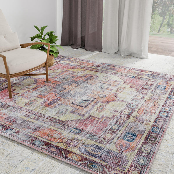 Zahara Oasis Collection Area Rug -  Rabat Square Yellow Pink  lifestyle 95