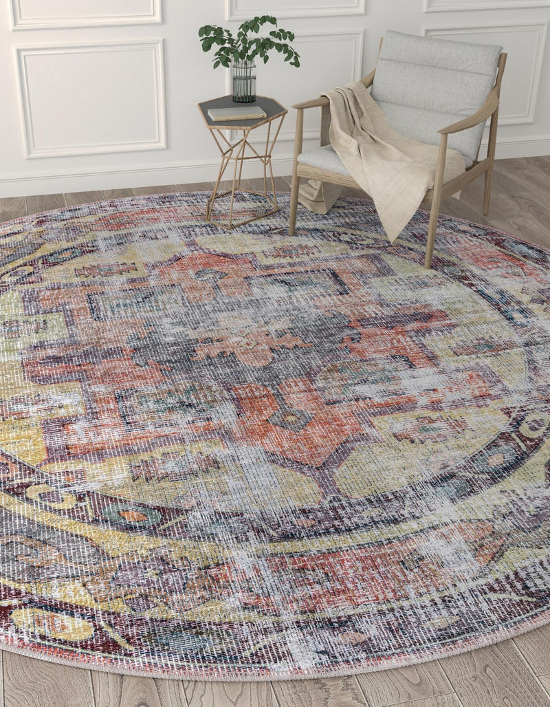 Zahara Oasis Collection Area Rug -  Rabat Round Yellow Pink  lifestyle 41