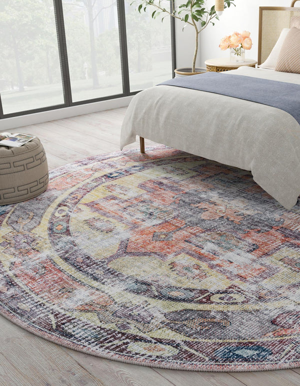 Zahara Oasis Collection Area Rug -  Rabat Round Yellow Pink  lifestyle 77