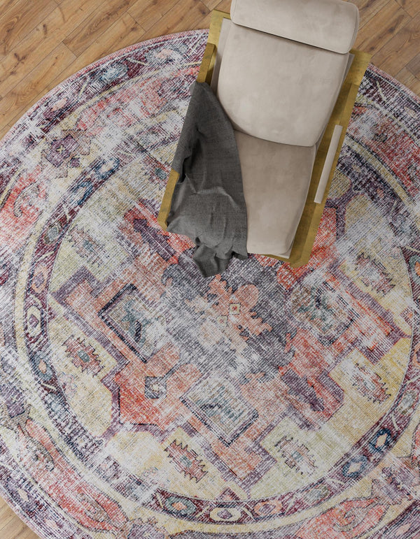 Zahara Oasis Collection Area Rug -  Rabat Round Yellow Pink  lifestyle 80
