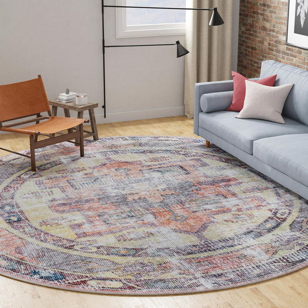 Zahara Oasis Collection Area Rug -  Rabat Round Yellow Pink  lifestyle 88