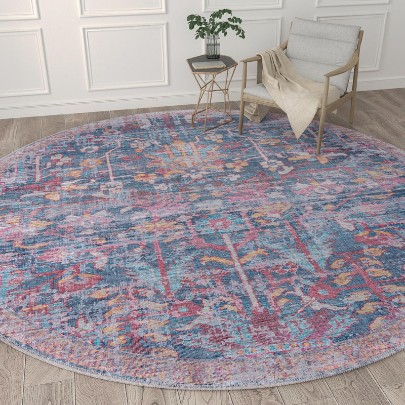 Zahara Oasis Collection Area Rug -  Nador Round Navy Blue  lifestyle 98