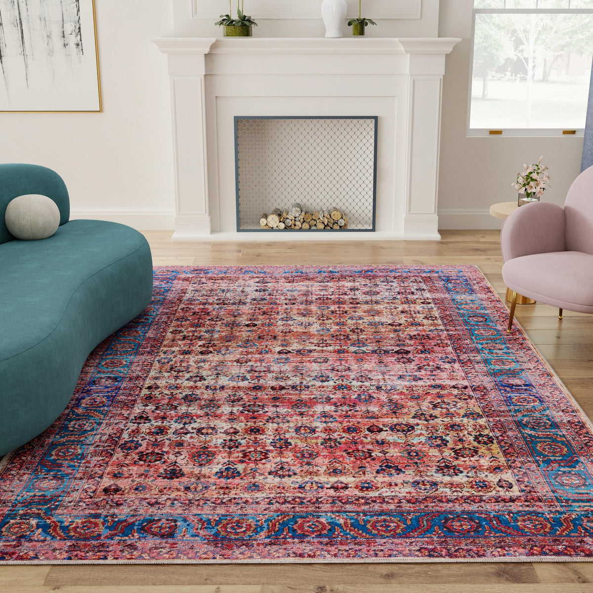 Zahara Oasis Collection Area Rug -  Meknes Rectangle Antique Pink  lifestyle 27