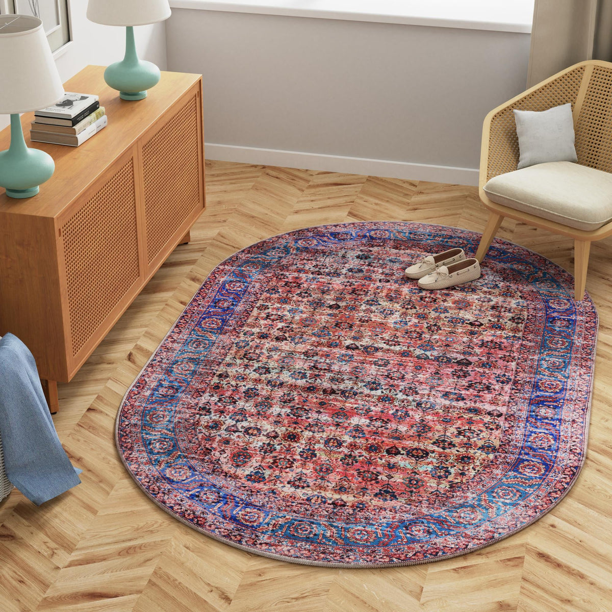 Zahara Oasis Collection Area Rug -  Meknes Oval Antique Pink  lifestyle 98
