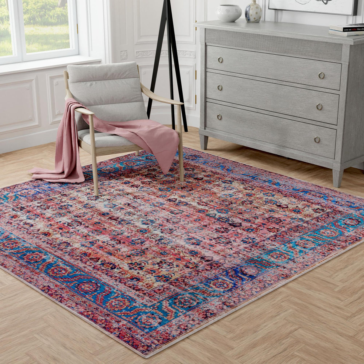 Zahara Oasis Collection Area Rug -  Meknes Square Antique Pink  lifestyle 103