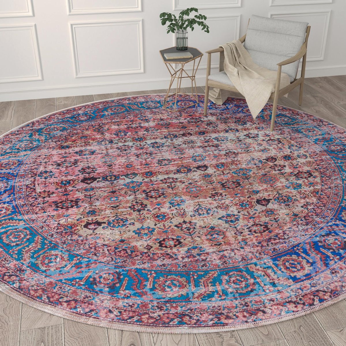Zahara Oasis Collection Area Rug -  Meknes Round Antique Pink  lifestyle 100