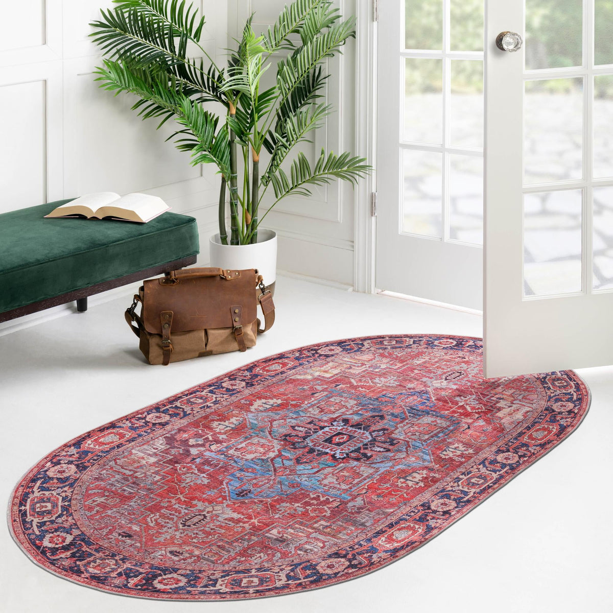 Zahara Oasis Collection Area Rug -  Essaouira Oval Rust Red  lifestyle 99