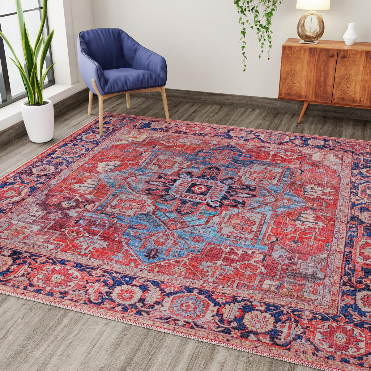 Zahara Oasis Collection Area Rug -  Essaouira Square Rust Red  lifestyle 96