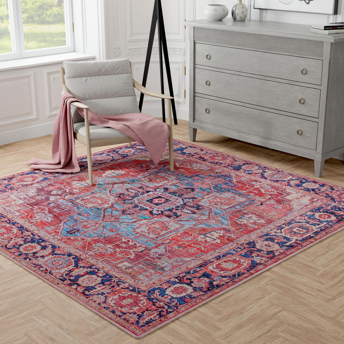 Zahara Oasis Collection Area Rug -  Essaouira Square Rust Red  lifestyle 100