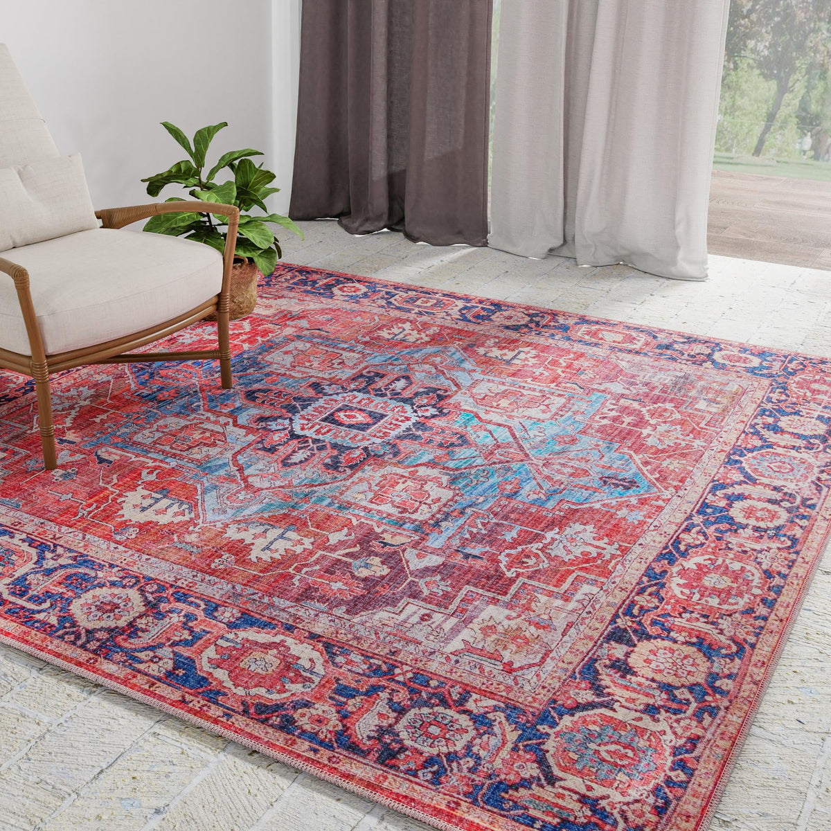 Zahara Oasis Collection Area Rug -  Essaouira Square Rust Red  lifestyle 106