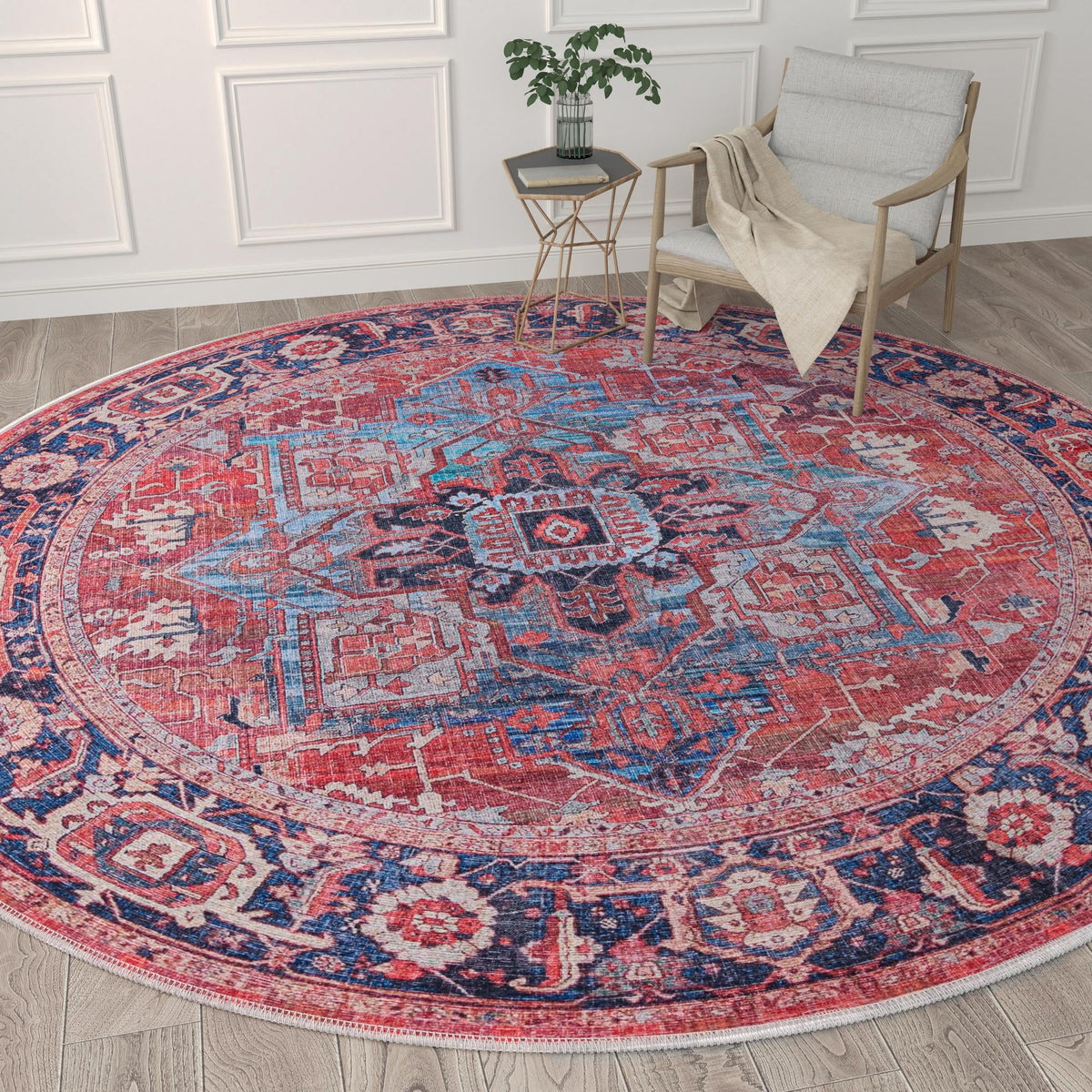 Zahara Oasis Collection Area Rug -  Essaouira Round Rust Red  lifestyle 97