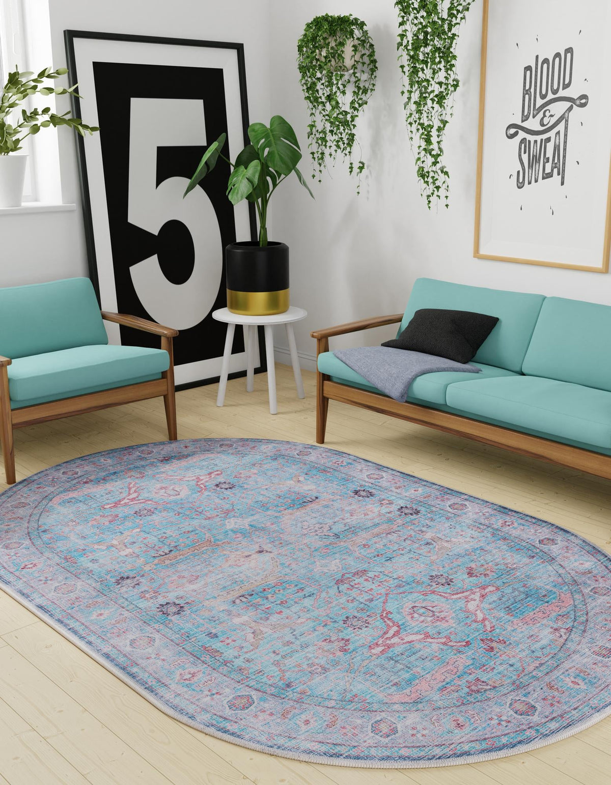 Zahara Oasis Collection Area Rug -  Marrakech Oval Blue  lifestyle 95