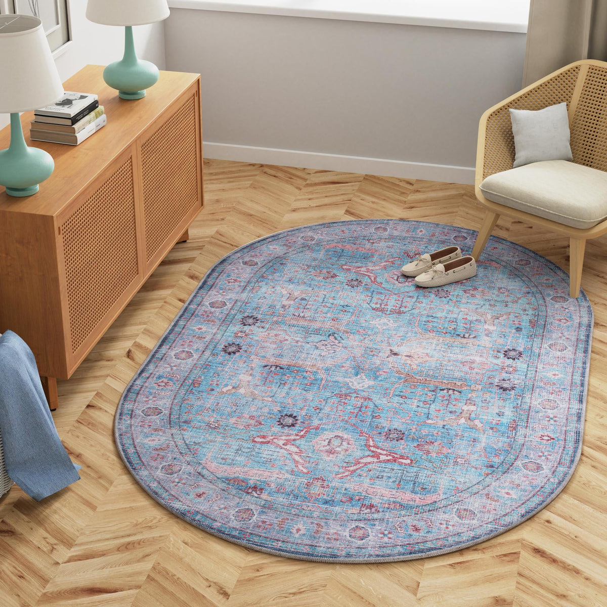Zahara Oasis Collection Area Rug -  Marrakech Oval Blue  lifestyle 100