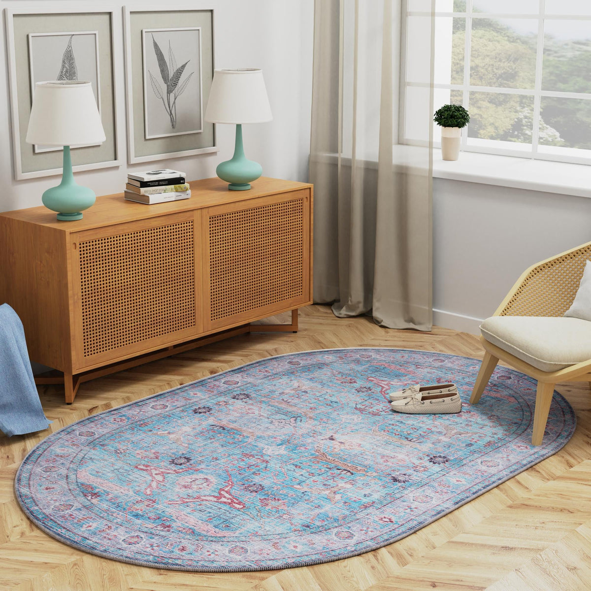 Zahara Oasis Collection Area Rug -  Marrakech Oval Blue  lifestyle 104