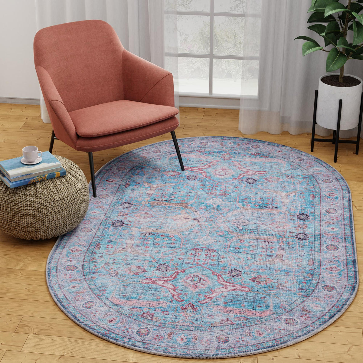Zahara Oasis Collection Area Rug -  Marrakech Oval Blue  lifestyle 108