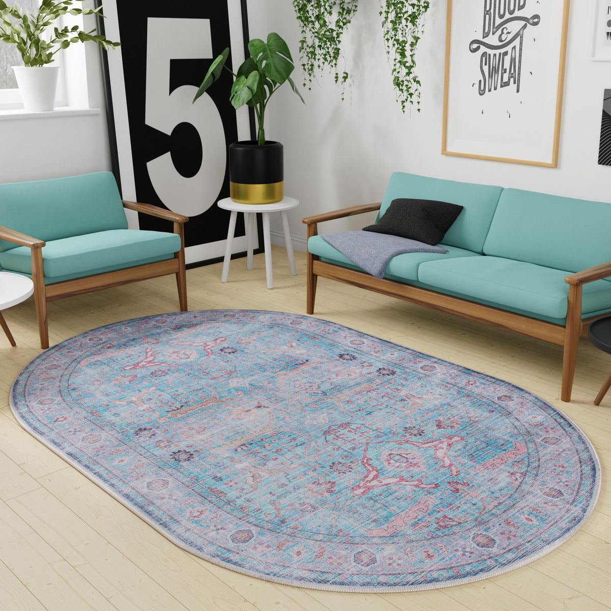 Zahara Oasis Collection Area Rug -  Marrakech Oval Blue  lifestyle 112