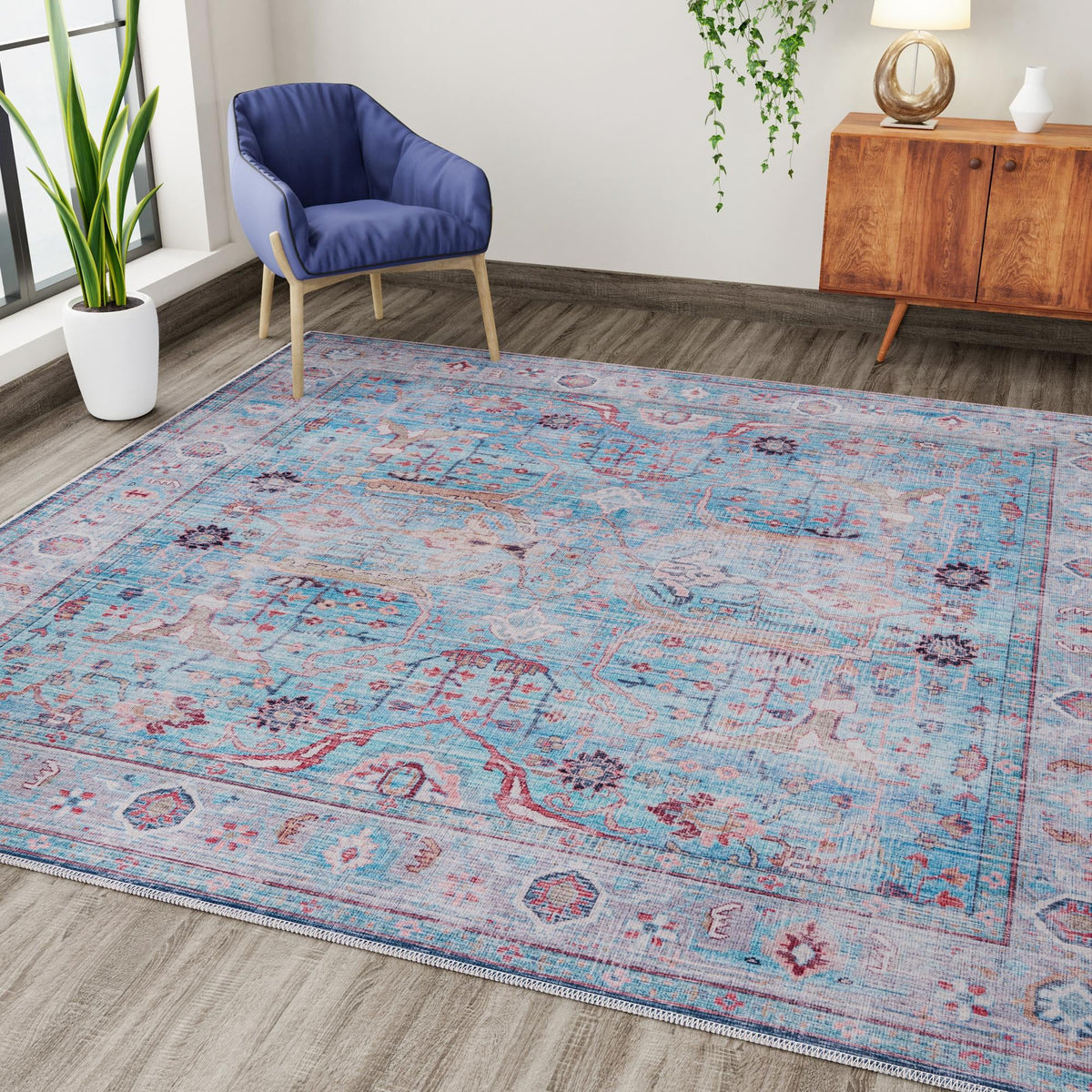 Zahara Oasis Collection Area Rug -  Marrakech Square Blue  lifestyle 101