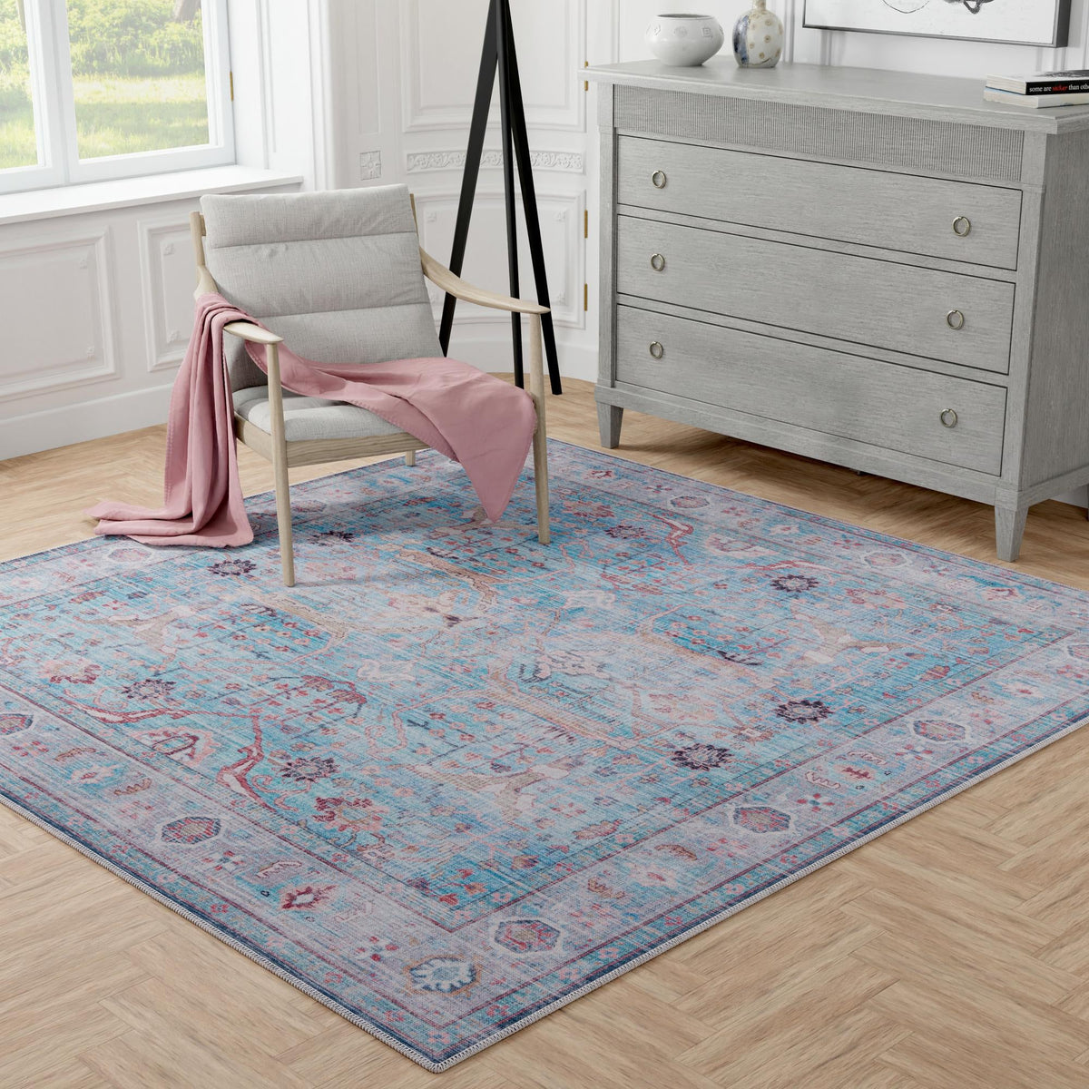 Zahara Oasis Collection Area Rug -  Marrakech Square Blue  lifestyle 105