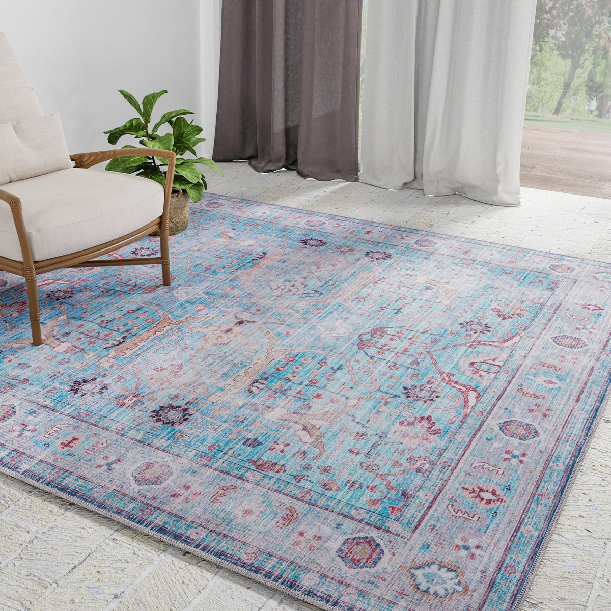 Zahara Oasis Collection Area Rug -  Marrakech Square Blue  lifestyle 113