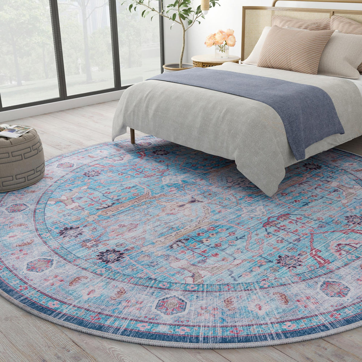 Zahara Oasis Collection Area Rug -  Marrakech Round Blue  lifestyle 111