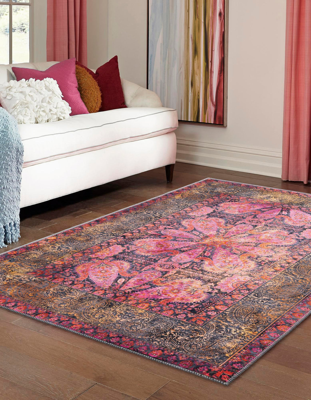 Aurora Waves Collection Area Rug -  Seljalandsfoss Rectangle Pink  lifestyle 3