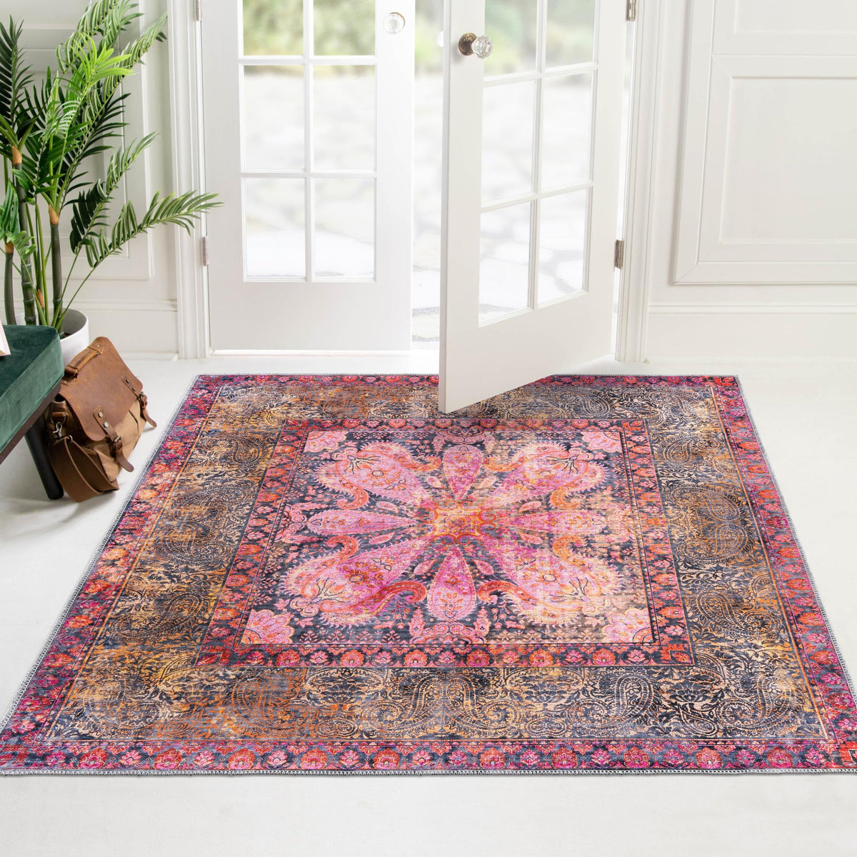 Aurora Waves Collection Area Rug -  Seljalandsfoss Square Pink  lifestyle 53