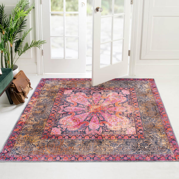 Aurora Waves Collection Area Rug -  Seljalandsfoss Square Pink  lifestyle 53
