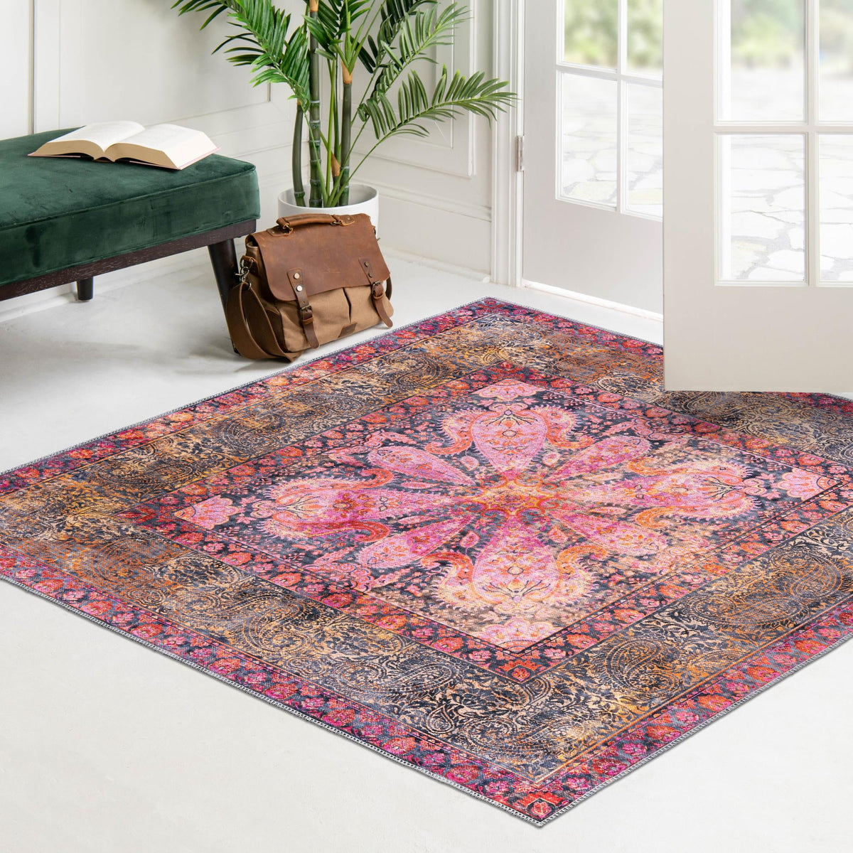 Aurora Waves Collection Area Rug -  Seljalandsfoss Square Pink  lifestyle 55
