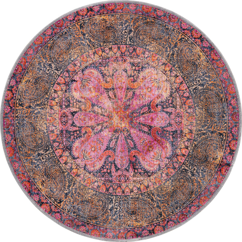 Aurora Waves Collection Area Rug -  Seljalandsfoss Round Pink  lifestyle 15