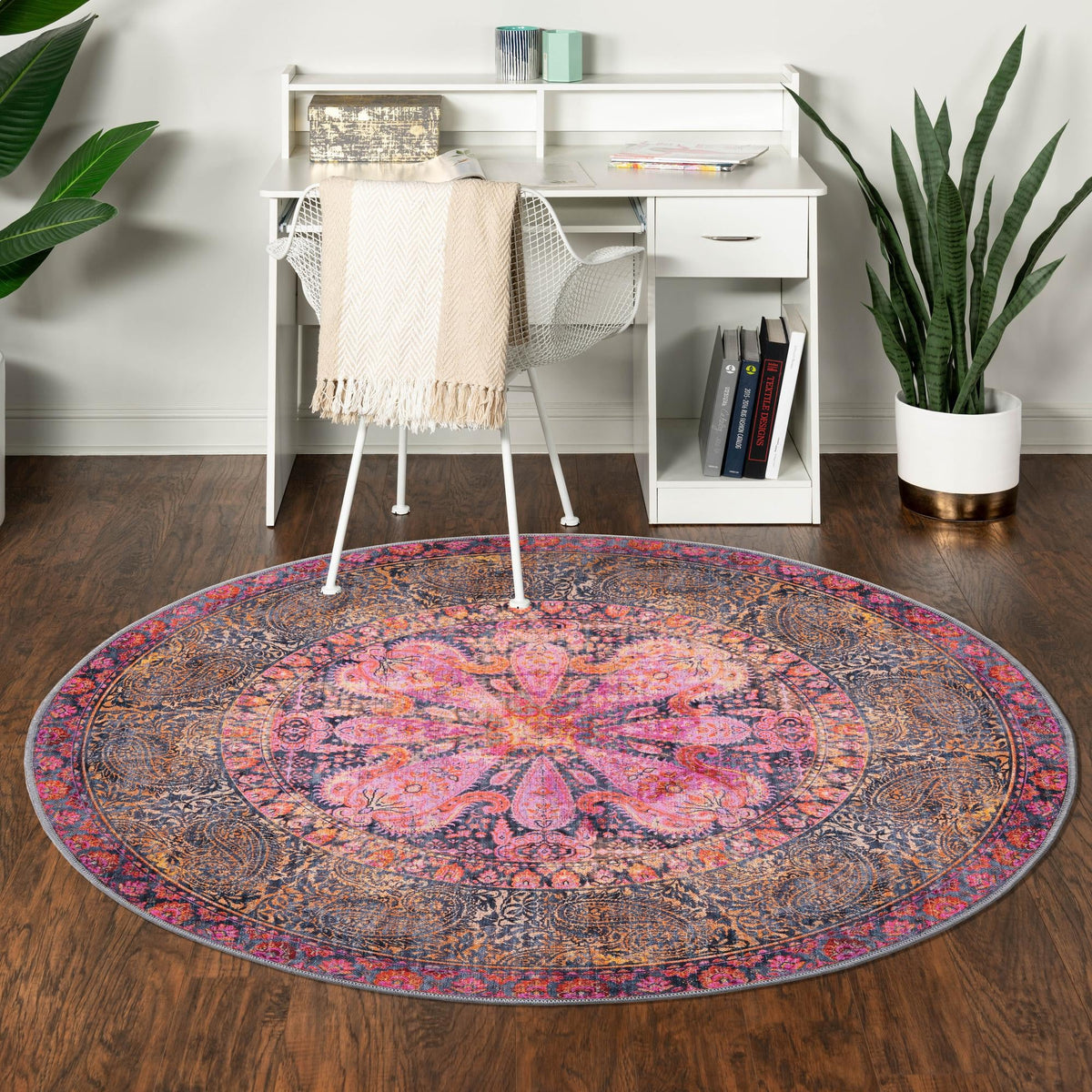 Aurora Waves Collection Area Rug -  Seljalandsfoss Round Pink  lifestyle 54