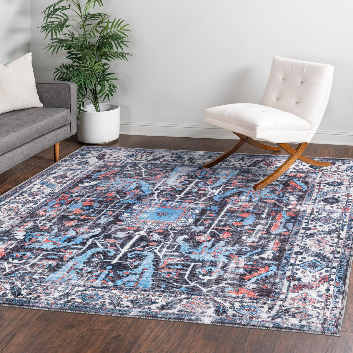 Aurora Waves Collection Area Rug -  Svalbard Square Black  lifestyle 53