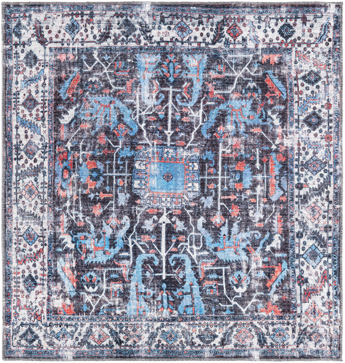 Aurora Waves Collection Area Rug -  Svalbard Square Black  lifestyle 14