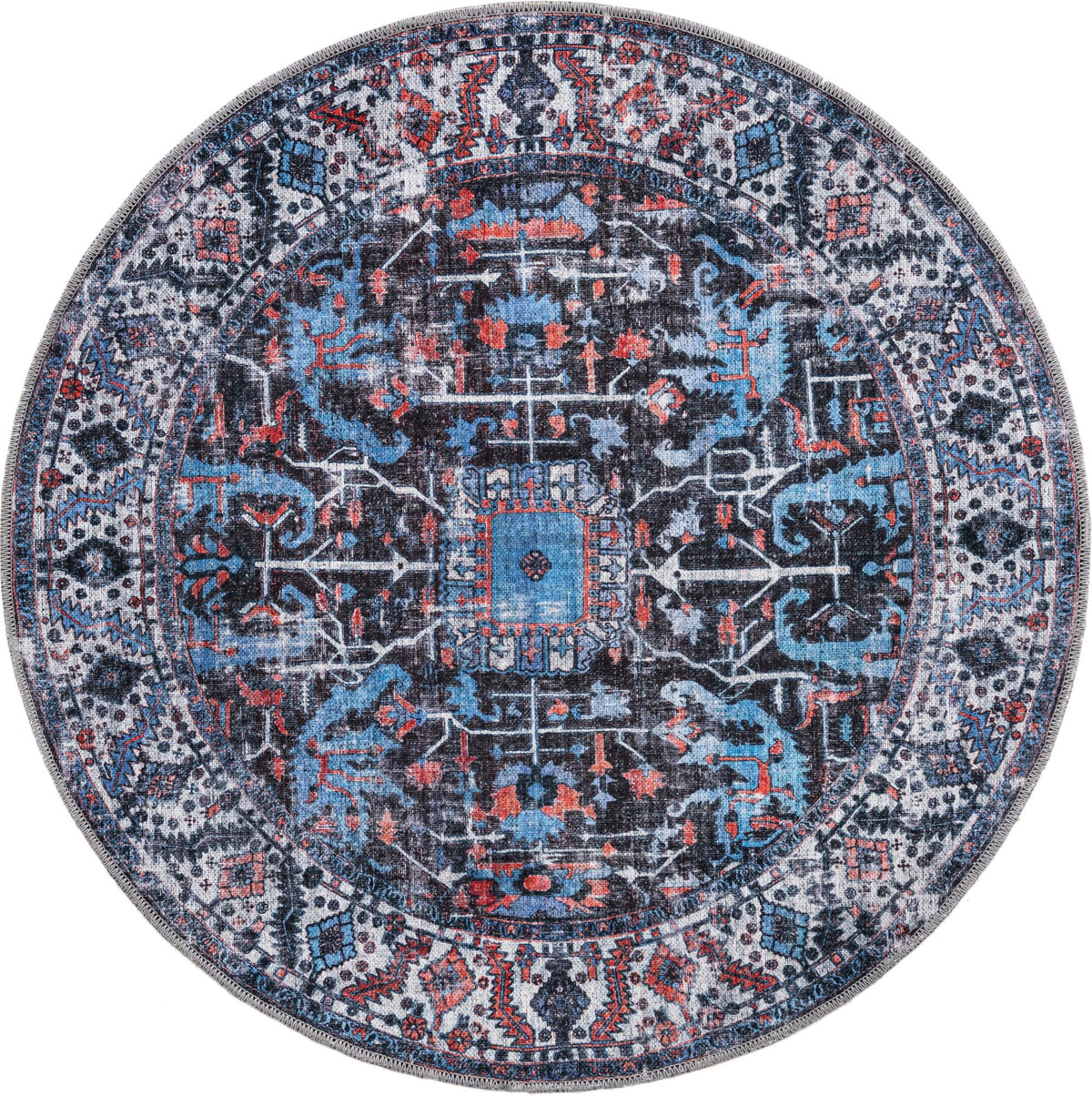 Aurora Waves Collection Area Rug -  Svalbard Round Black  lifestyle 15