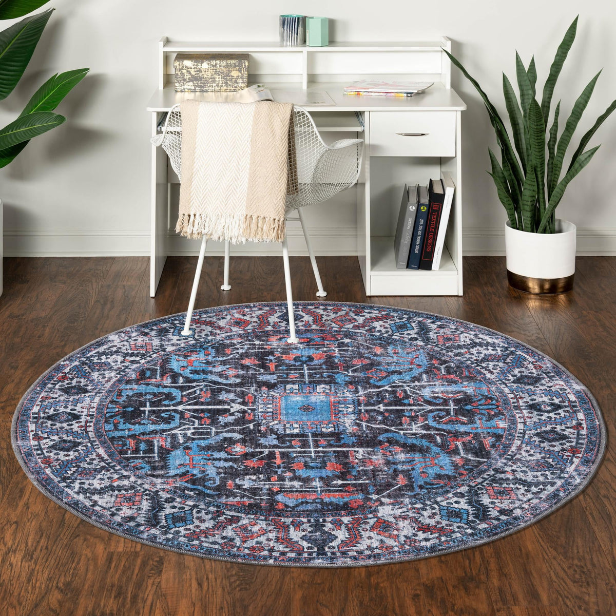 Aurora Waves Collection Area Rug -  Svalbard Round Black  lifestyle 54