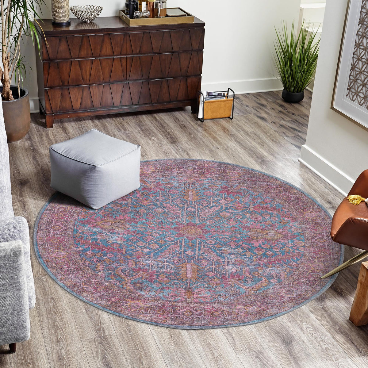 Aurora Waves Collection Area Rug -  Nordlys Round Antique Blue  lifestyle 54