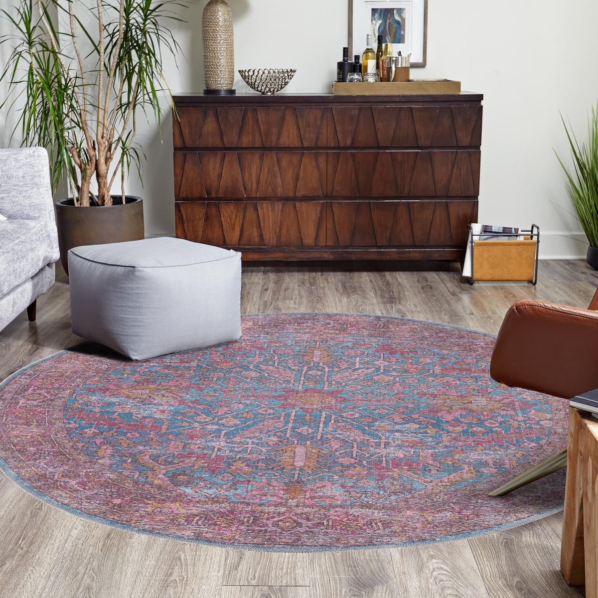 Aurora Waves Collection Area Rug -  Nordlys Round Antique Blue  lifestyle 56
