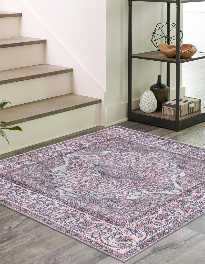 Aurora Waves Collection Area Rug -  Nuuk Square Beige and pink  lifestyle 20