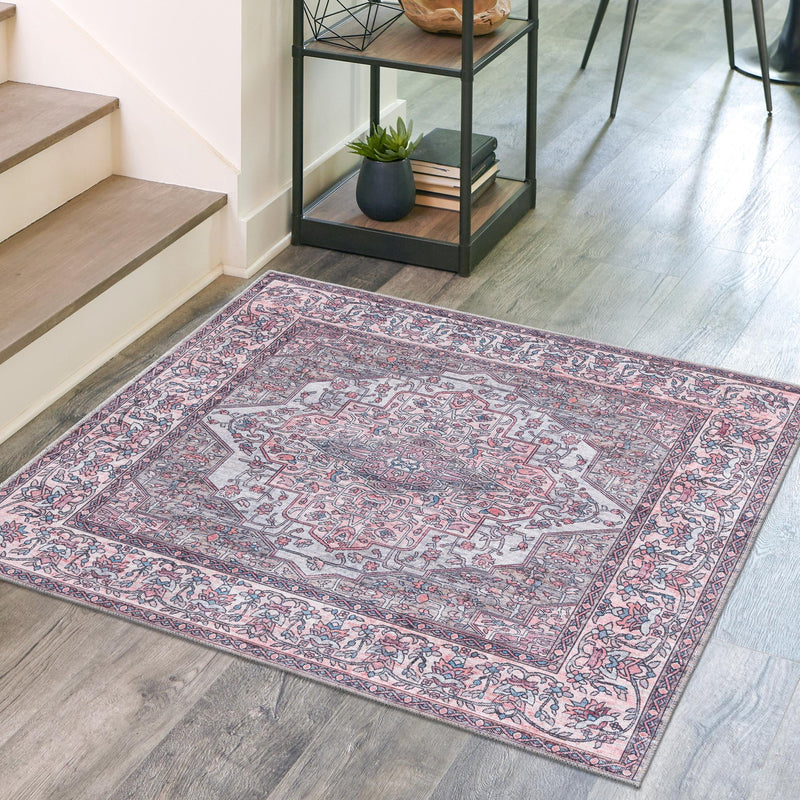 Aurora Waves Collection Area Rug -  Nuuk Square Beige and pink  lifestyle 53