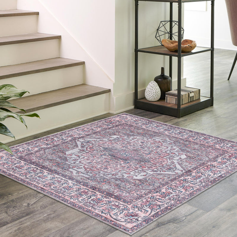 Aurora Waves Collection Area Rug -  Nuuk Square Beige and pink  lifestyle 55