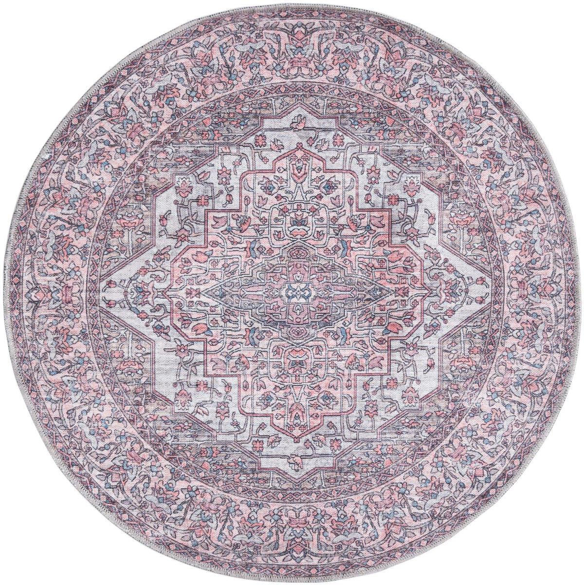Aurora Waves Collection Area Rug -  Nuuk Round Beige and pink  lifestyle 15